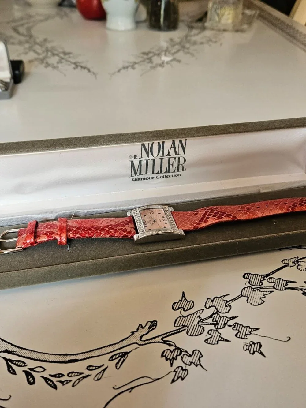 Vintage Nolan Miller Glamour Collection Ladies Rhinestone Watch w/Case New Bat